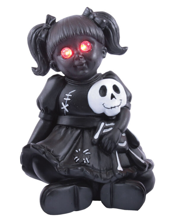 spooky doll mit roten led augen schwarze gothic puppe halloween deko 36339