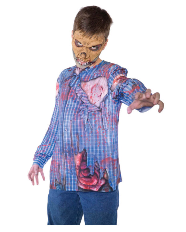 teenager zombie longsleeve blutiges horror shirt fuer kids 23030 front