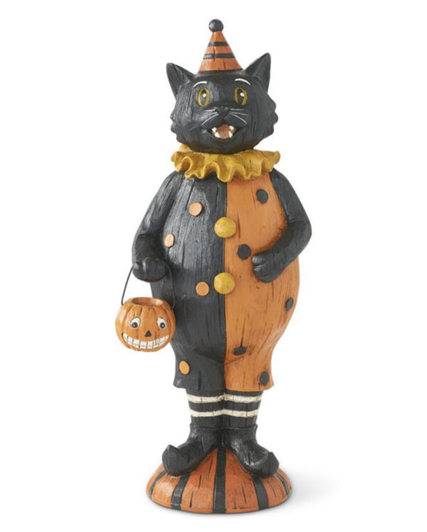 vintage katze mit kuerbis eimerchen dekofigur 31cm vintage cat with pumpkin pail figure exquisite halloween katzen deko 56035