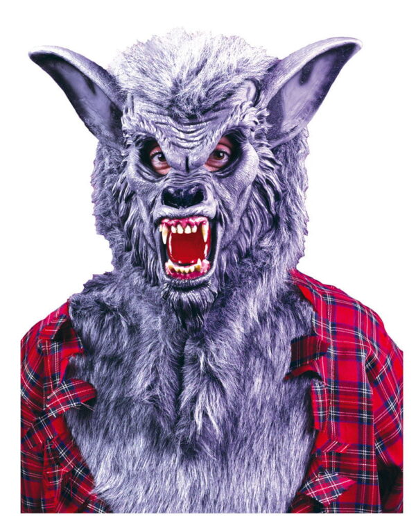 Graue Werwolf Maske mit Zähnen   Horror Masken