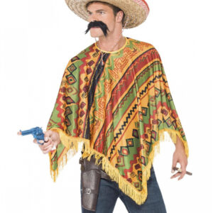 Mexikaner Poncho mit Bart für Halloween & Fasching