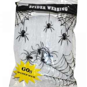Halloween Spinnweben mit 4 Spinnen   Weißes Horror Spinnennetz