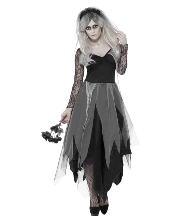 Geister Braut Kostüm mit Rosenschleier für Fasching & Halloween XXL