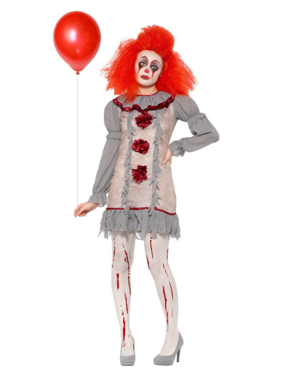 Vintage Killer Clown Frauen Kostüm für Fasching & Halloween L