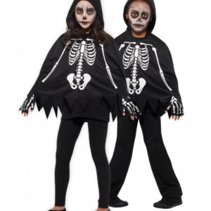 Kinder Poncho Skelett mit Handschuhe für Karneval & Fasching