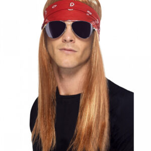 90er Rockstar Perücke Axel mit Stirnband & Brille als