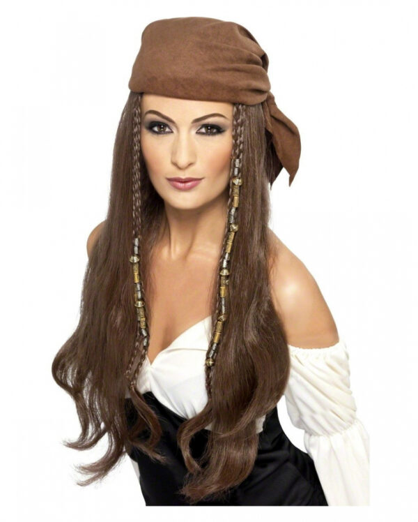 Piraten Frau Perücke mit Kopftuch für Karneval & Fasching