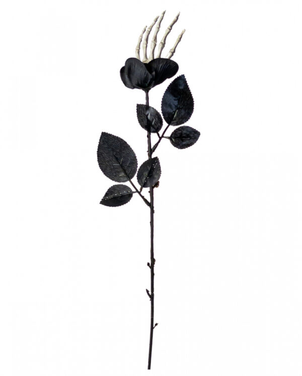 Schwarze Rose mit Knochenhand Tischdeko