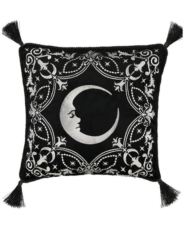 gothic kissenbezug mit halbmond gothic pillowcase with crescent moon and stars gothic wohnaccessoire 51475 01