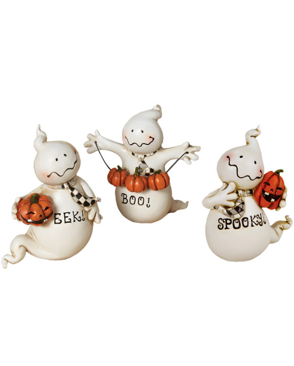 halloween geister mit kuerbissen 3er set halloween ghost figurine with pumpkins set of 3 54184