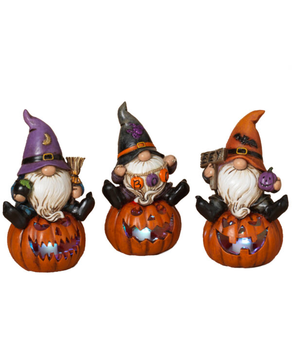 halloween gnom auf leuchtendem kuerbis 15cm lighted halloween gnome sitting on pumpkin 54329