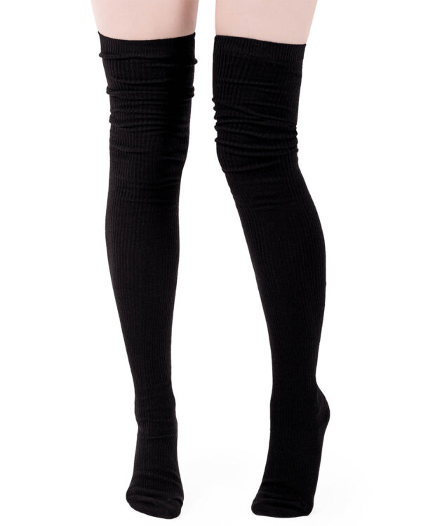 killstar zoey long socks killstar overknee struempfe gothic fashion accessoires black ribbed overknee stockings 52711