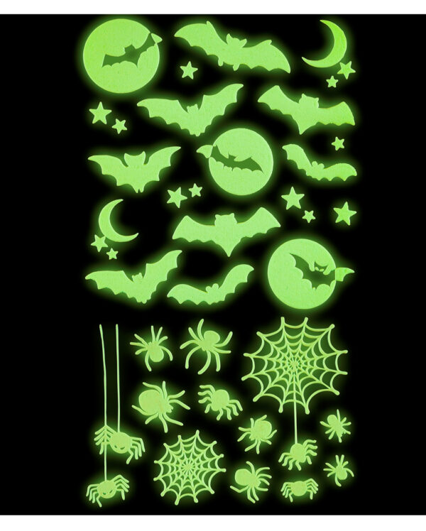 leuchtende halloween sticker fledermaeuse und spinnen glow in the dark halloween sticker bats and spiders 51726 01