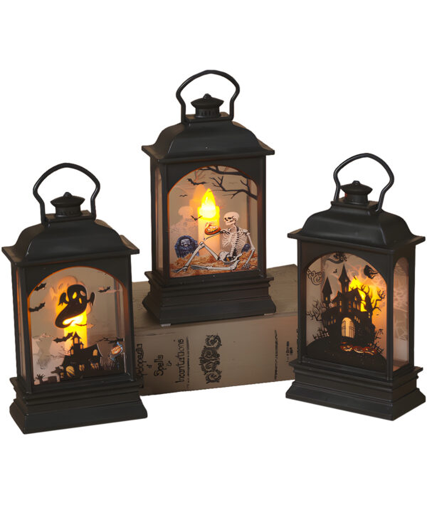 leuchtende laterne mit halloween motiv 13cm lighted halloween lantern with led candle halloween lampe 54286 neu