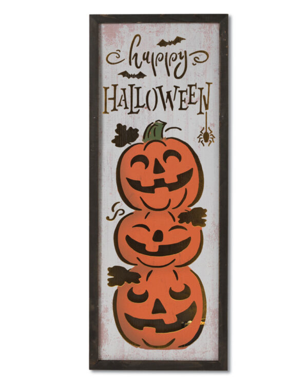 leuchtendes happy halloween holz schild 80cm lighted wood halloween sign with easel halloween wandbild 54332