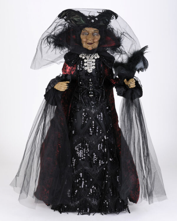 schwarze gothic hexe mit brokat und spitze black gothic witch with brocade and lace halloween deko 54764 01