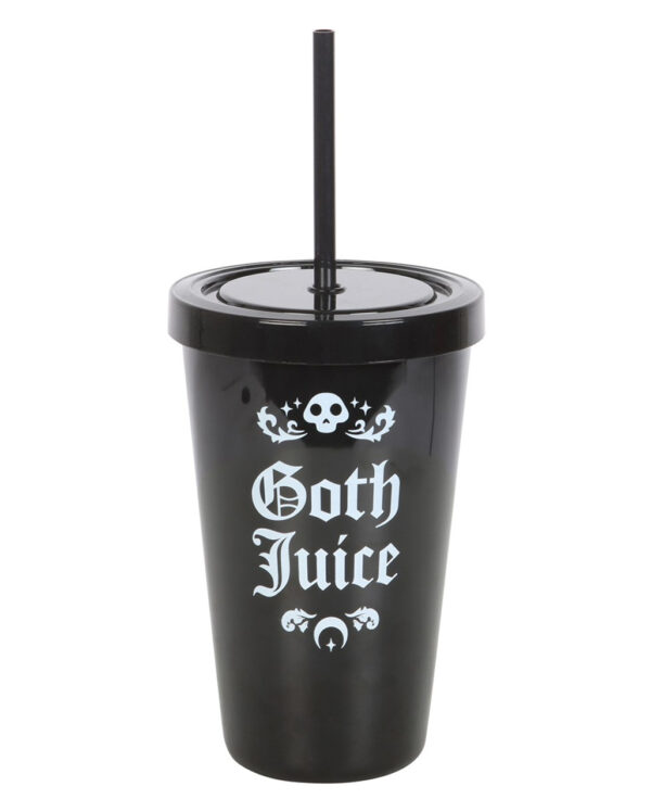 schwarzer goth juice getraenkebecher mit strohhalm goth juice plastic tumbler with straw gothic to go trinkbecher 56545