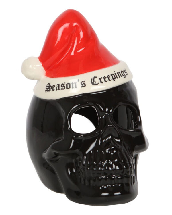 schwarzer totenkopf mit nikolausmuetze black skull with santa hat gothic deko weihnachtsdeko 54280 01