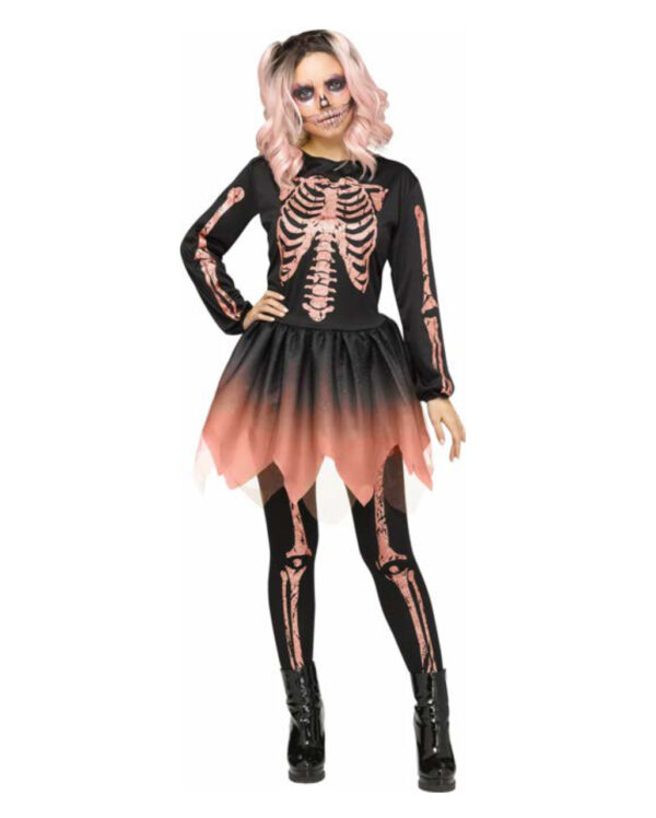 skelett damen kostuem rosegold skeleton woman costume rosegold halloween skelett verkleidung 54218 1