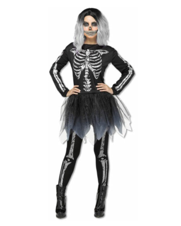 skelett damen kostuem silber skeleton woman costume silver halloween skelett verkleidung 54219