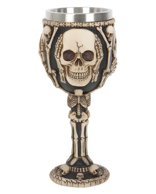 totenkopf kelch mit 3 totenschaedeln und knochen als motiv skull goblet with 3 skulls and bones konfuzius spruch deko 56552