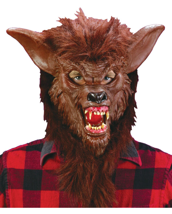 werwolfmaske braun mit realistischen zaehnen werwolf kostuemzubehoer halloween werewolf mask 13325